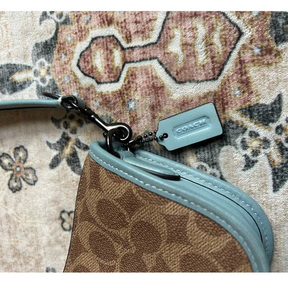 Coach Swinger 20 Bag in Signature Canvas Logo C Leather Mini Shoulder Purse Teal - Picture 3 of 16